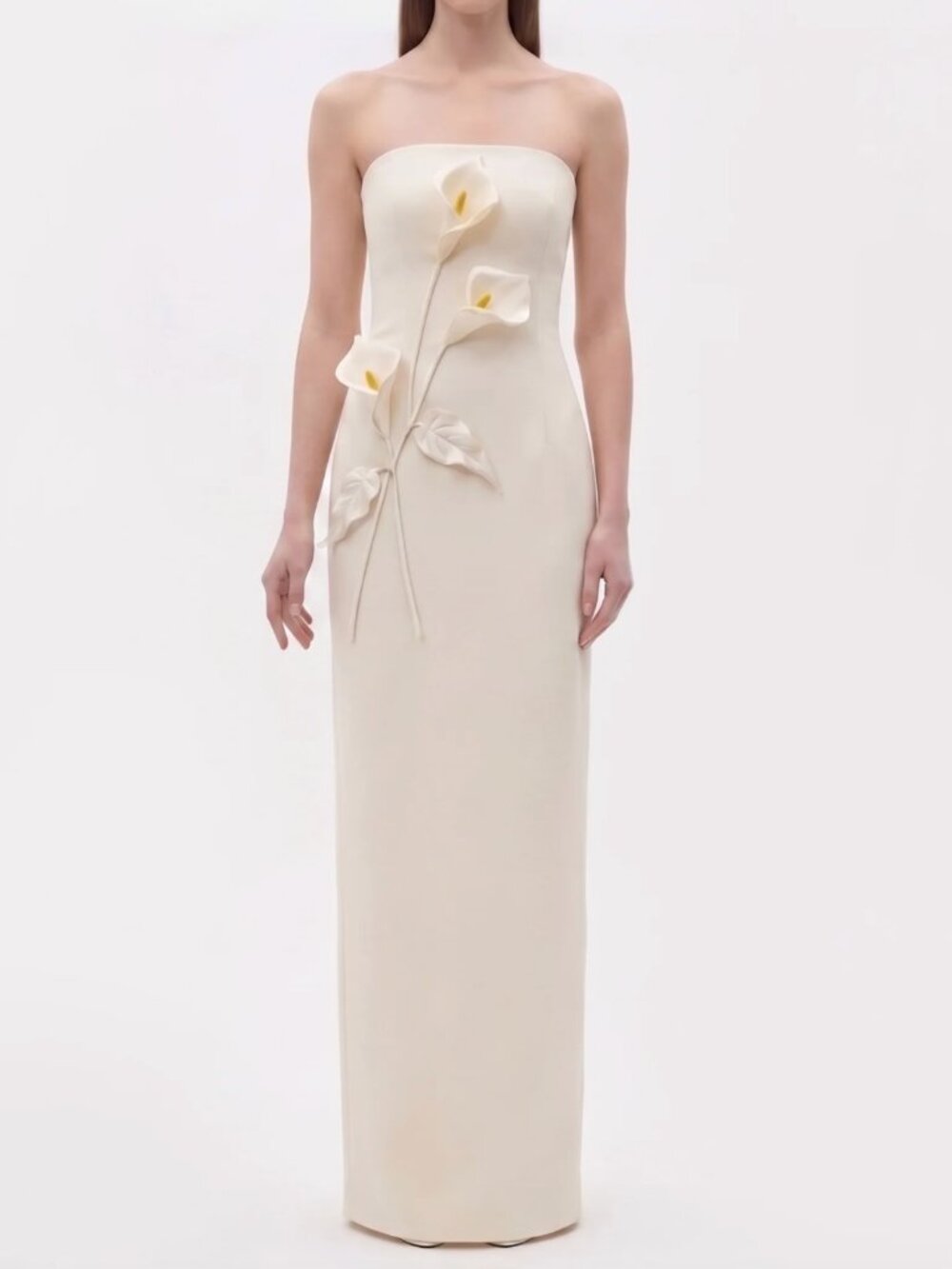 JW PEI Floral Appliqué Strapless Dress - Cream Ivory